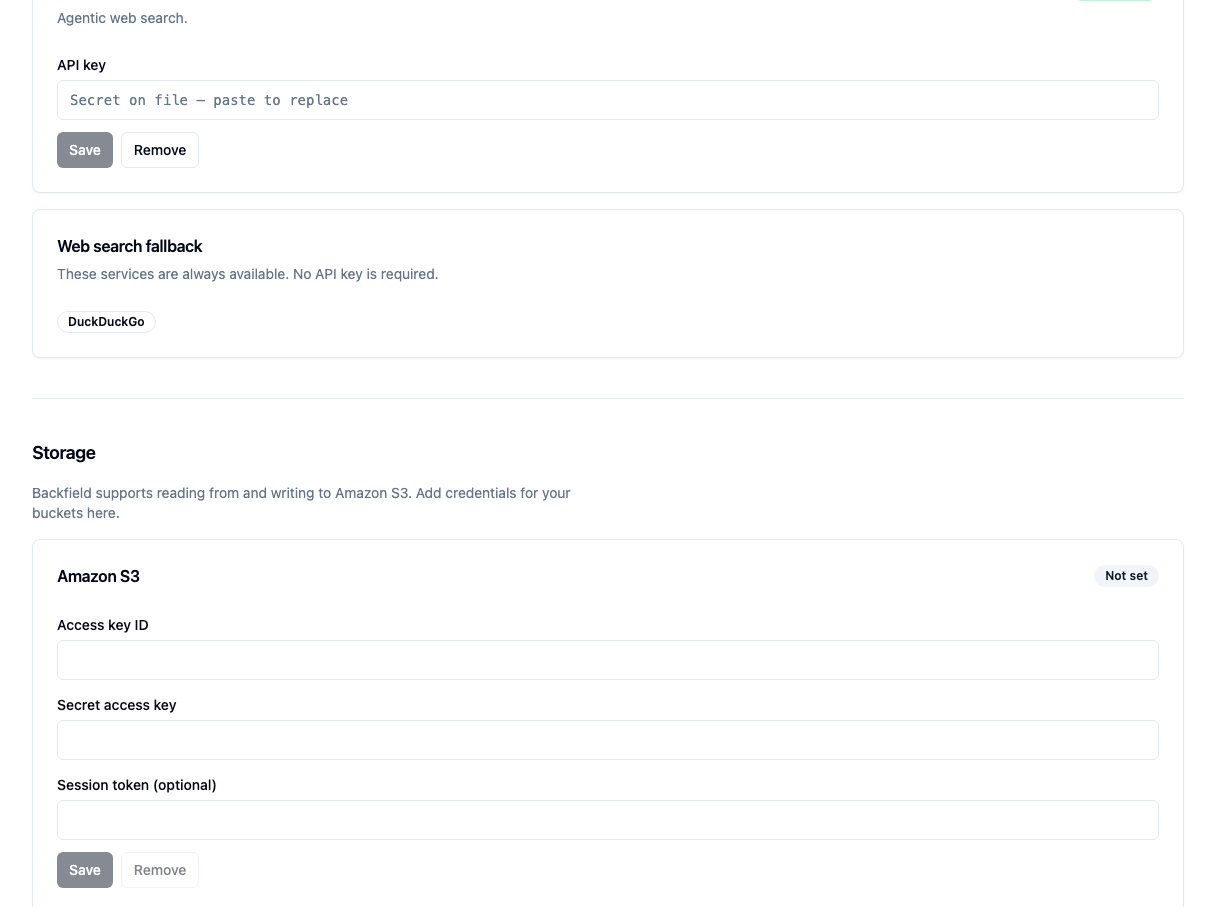Search and storage settings in the Tutorial Organization