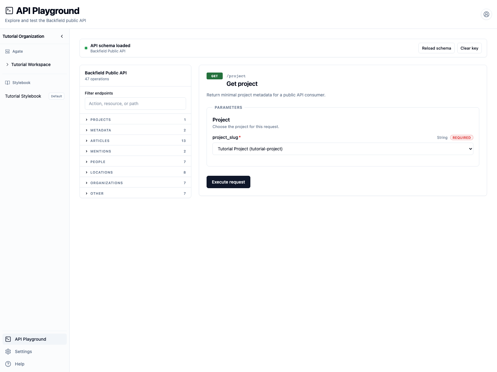 Tutorial Project selected for the request