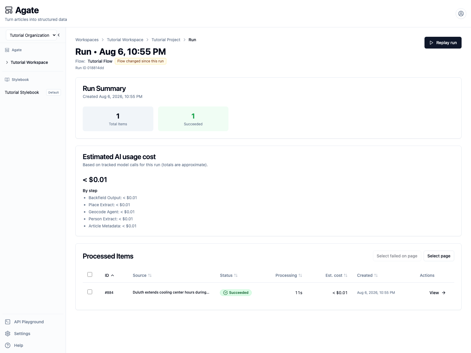 The successful API-triggered run