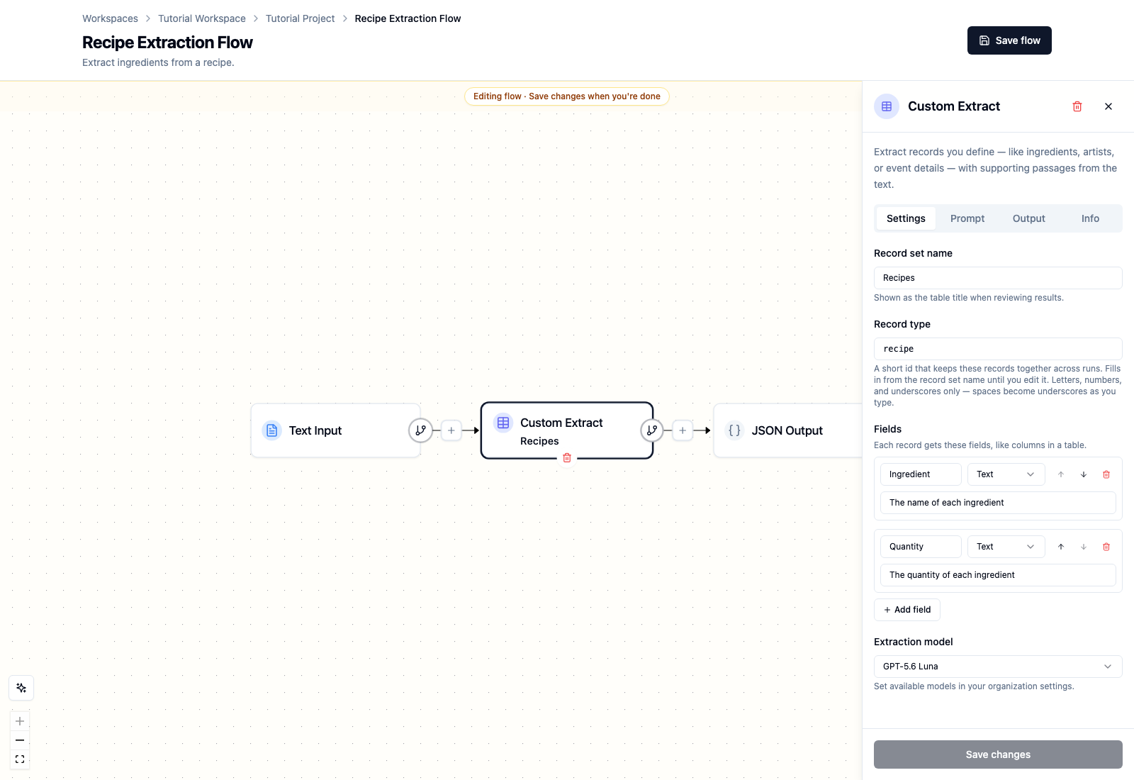 Ingredient and quantity fields in Custom Extract