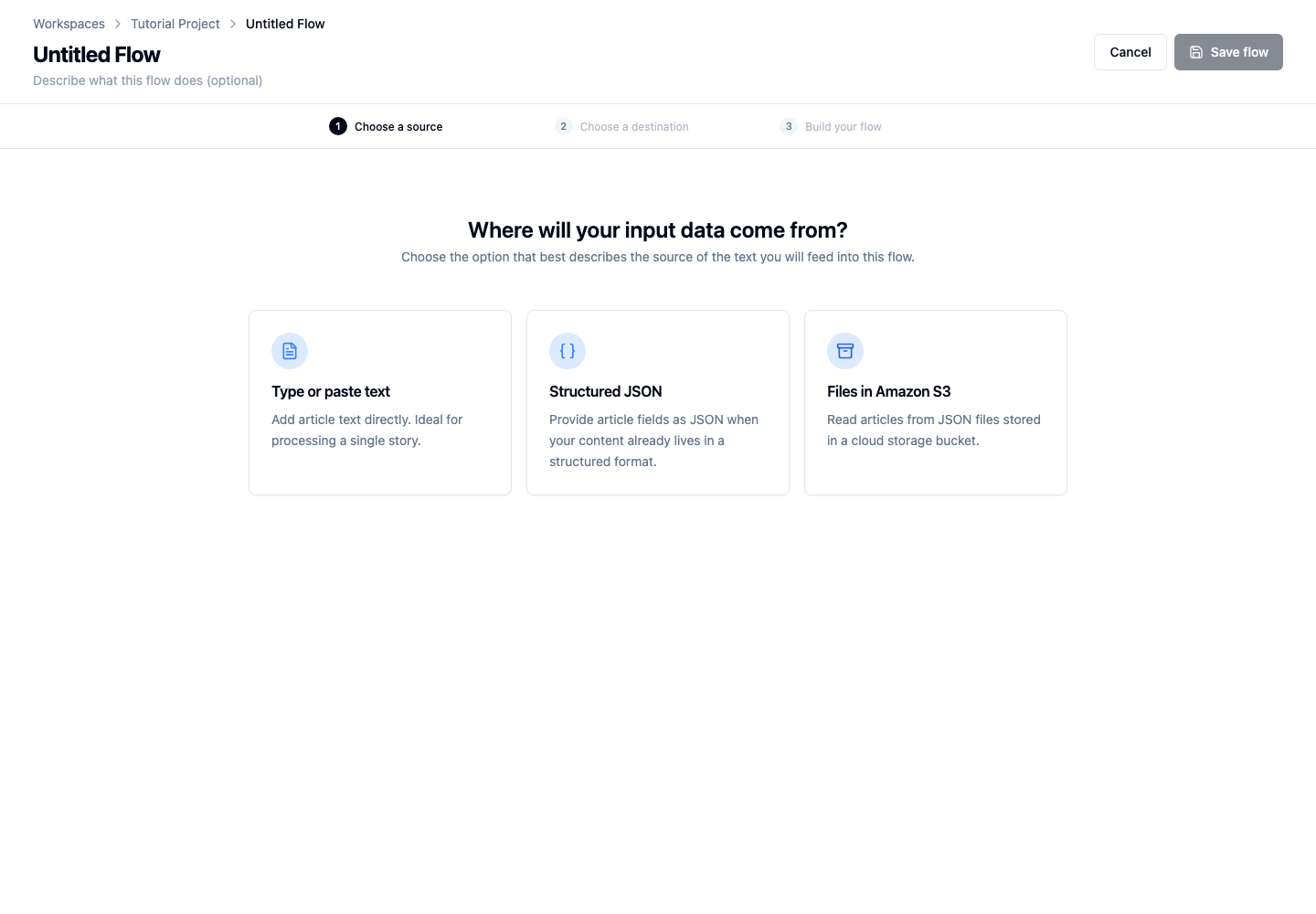 Choosing Text Input for a new flow