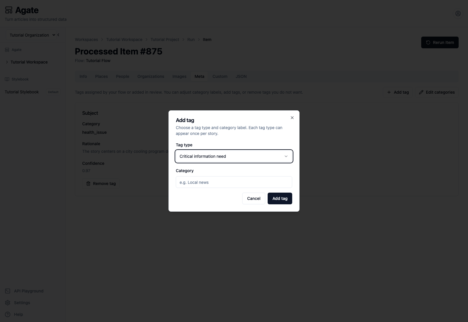 Adding an article metadata tag during review