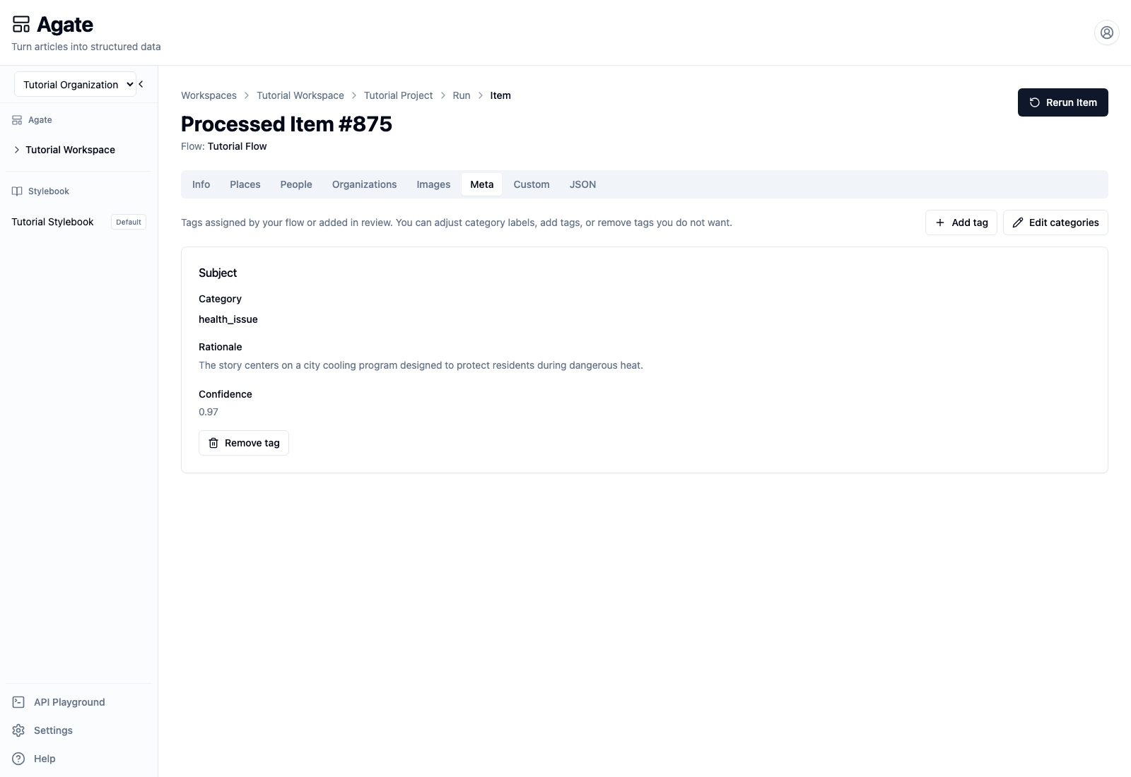 Subject classification on the Meta tab