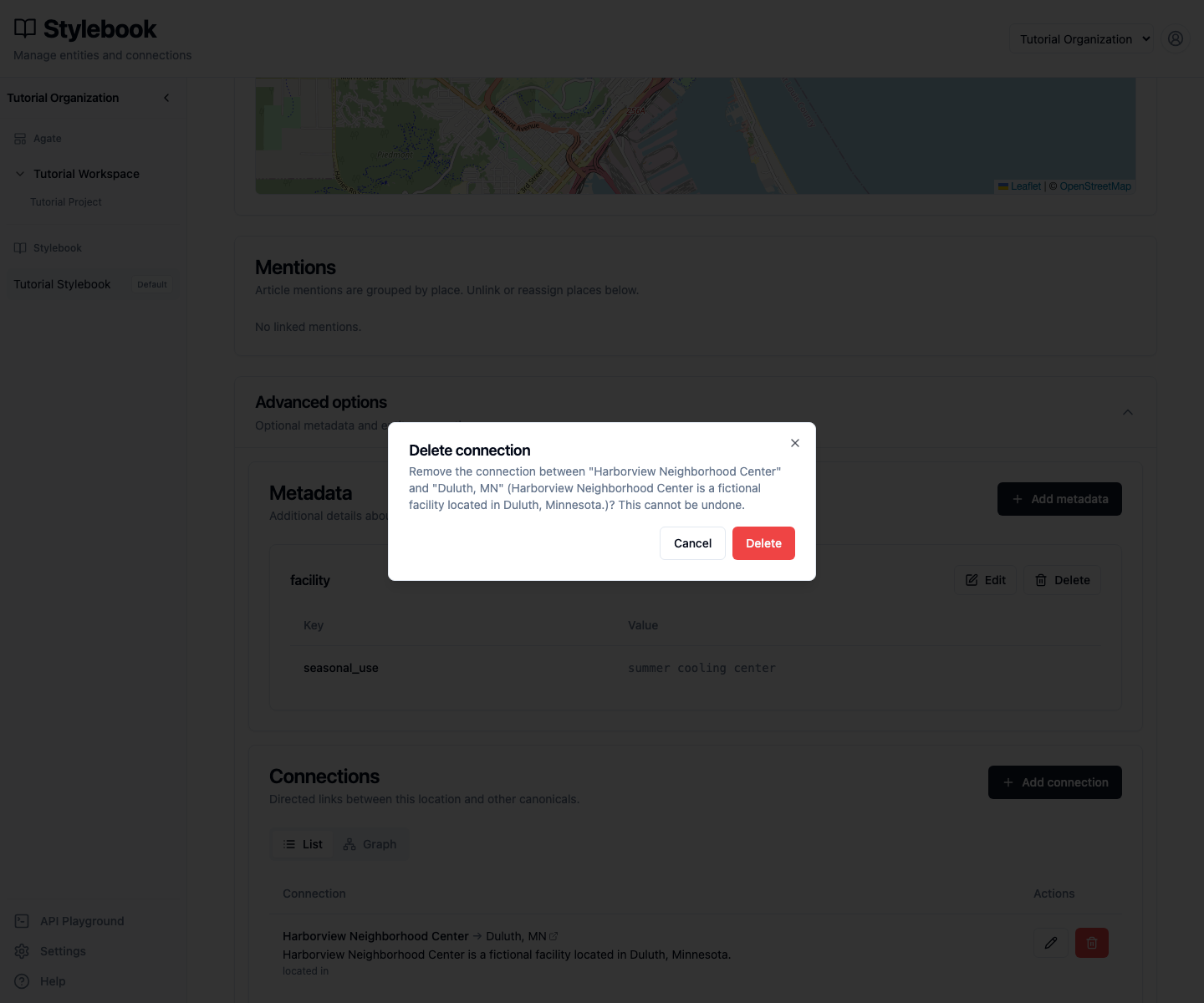 Connection deletion confirmation