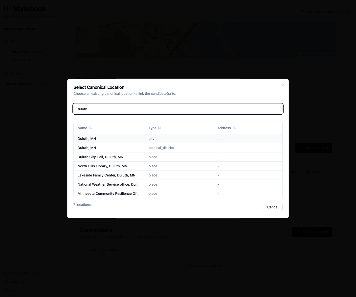 Duluth location records in the canonical selector