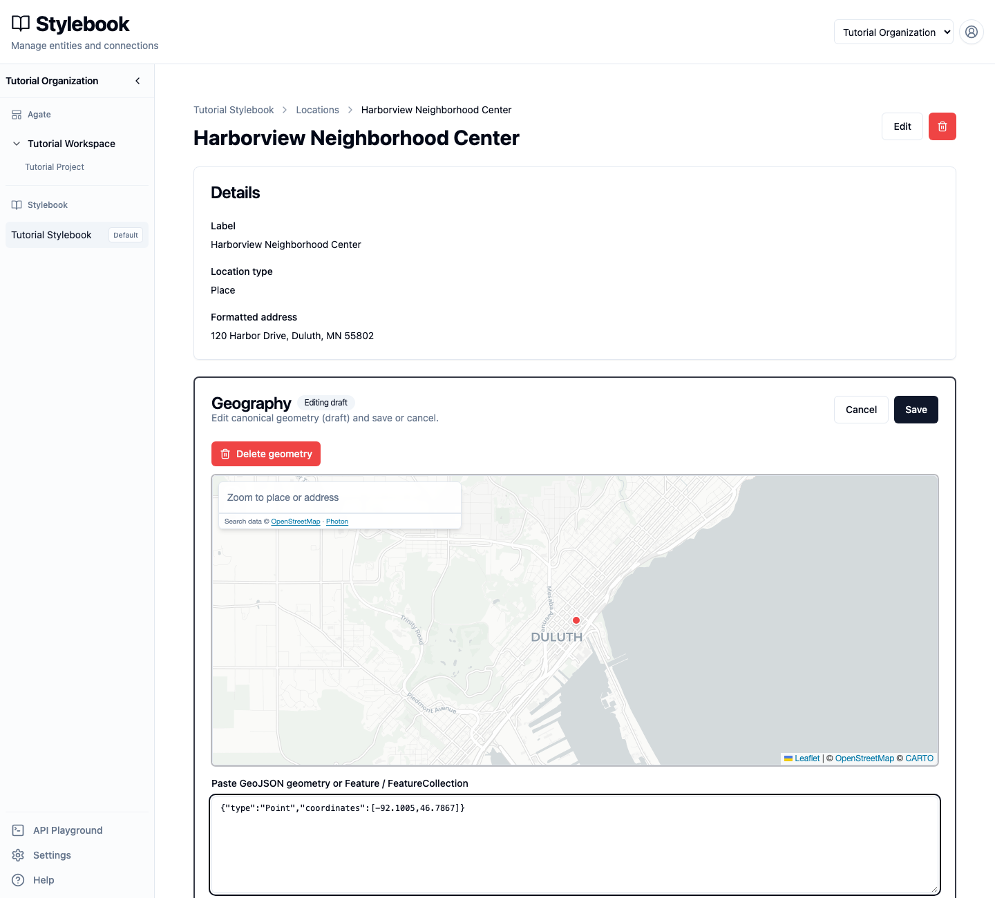 Point geography in the canonical geography editor