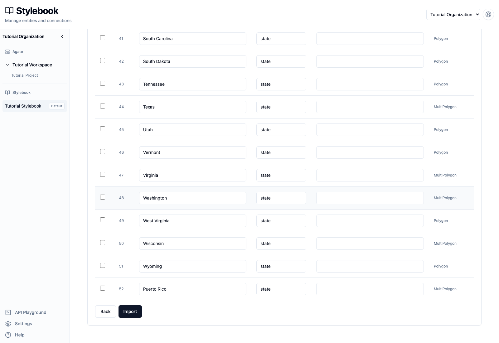 Final review rows and the Import action