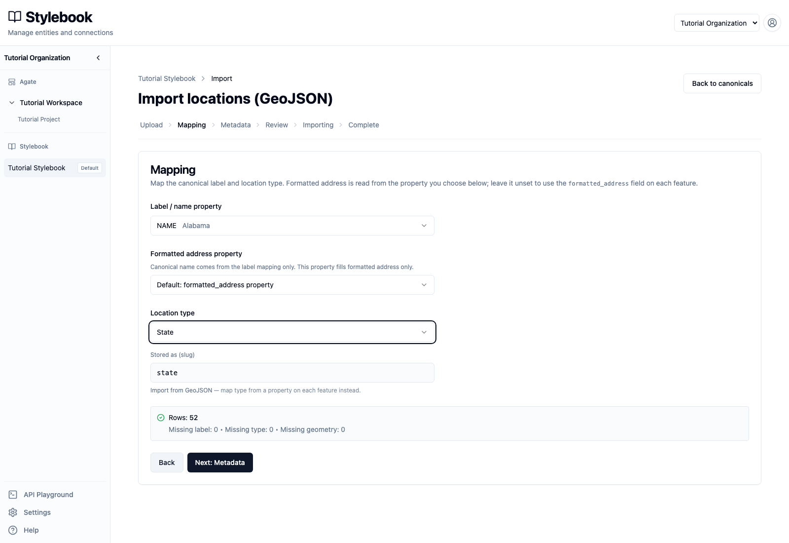 State label and location-type mappings with no missing values