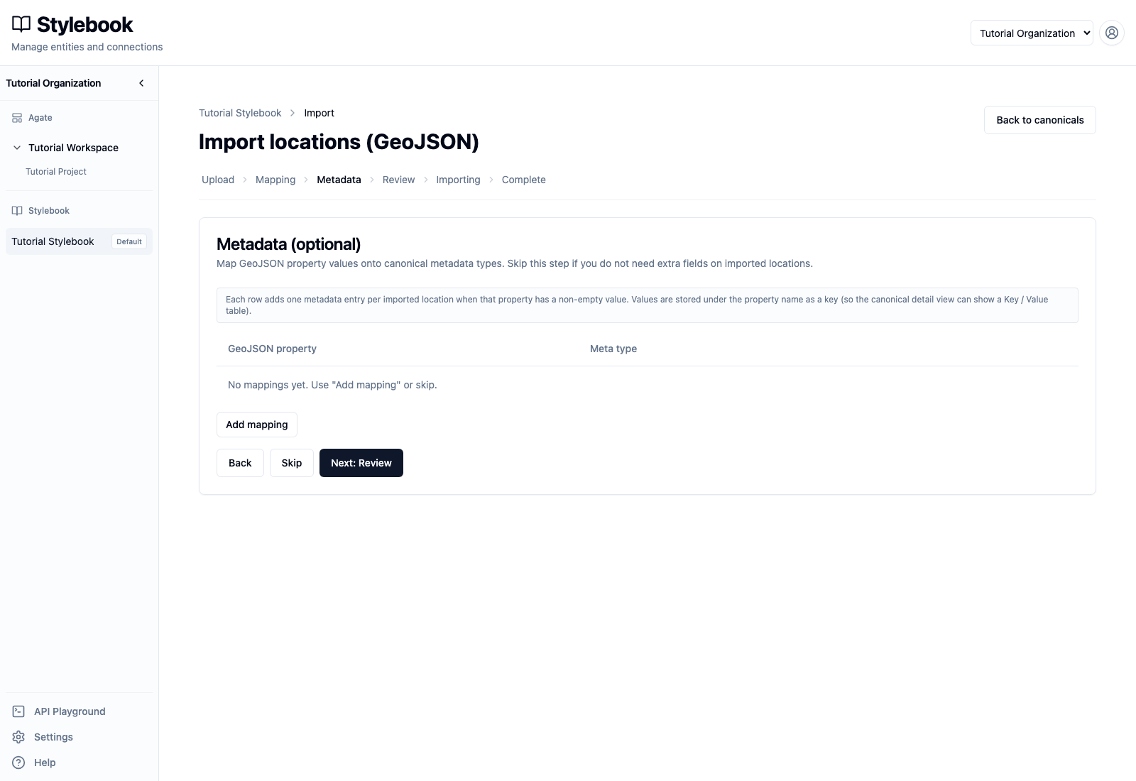 Optional metadata mapping step