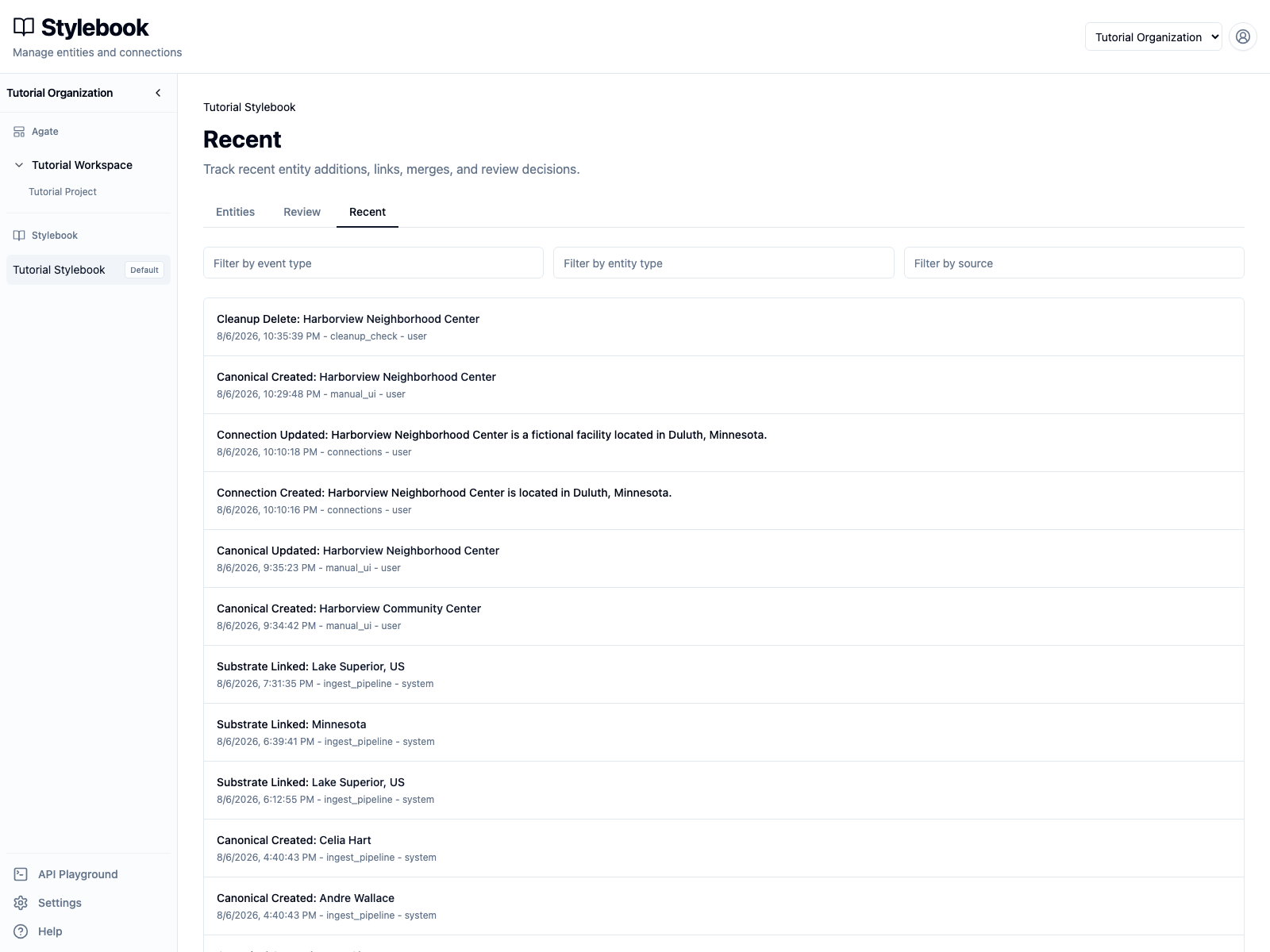 Recent activity showing the Harborview cleanup deletion